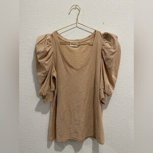 Nation LTD Celine Tee Tan Puff Short Sleeve Top beige